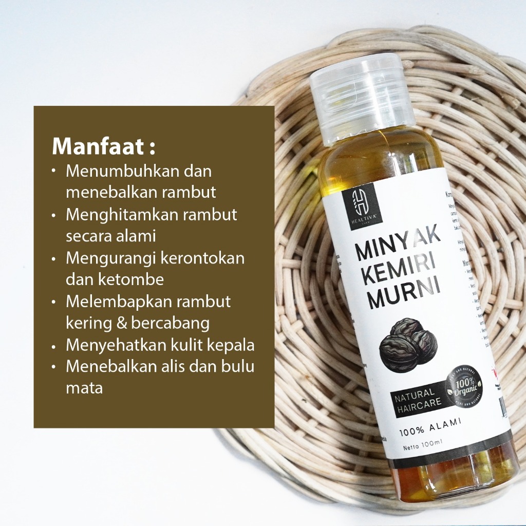 HEALTIVA  Minyak Kemiri Murni 100% Asli Penumbuh Rambut Alami & Perawatan Rambut Rontok 100ml
