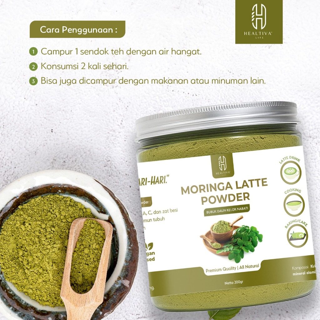 HEALTIVA Moringa Latte Minuman Daun Kelor Bubuk Kelor Latte Moringa Powder Friendly & Bebas Laktosa