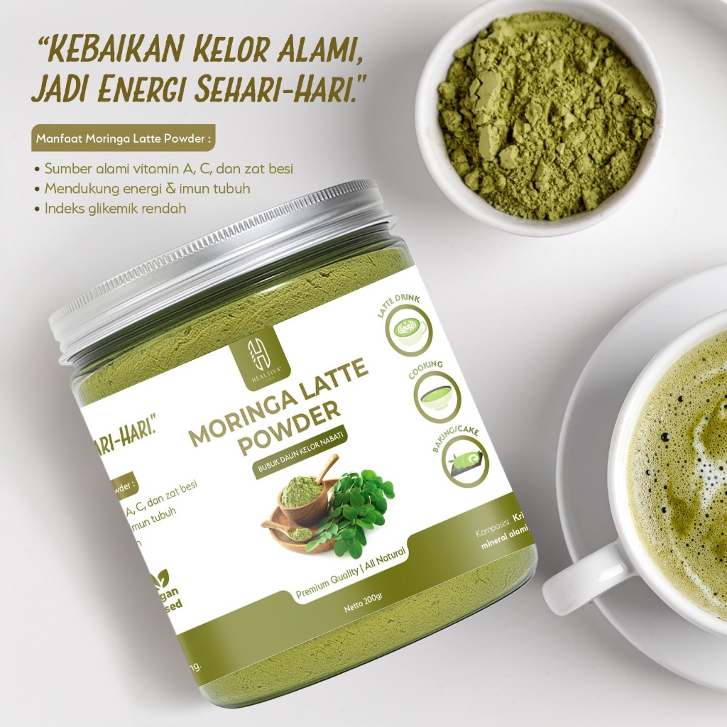 HEALTIVA Moringa Latte Minuman Daun Kelor Bubuk Kelor Latte Moringa Powder Friendly & Bebas Laktosa