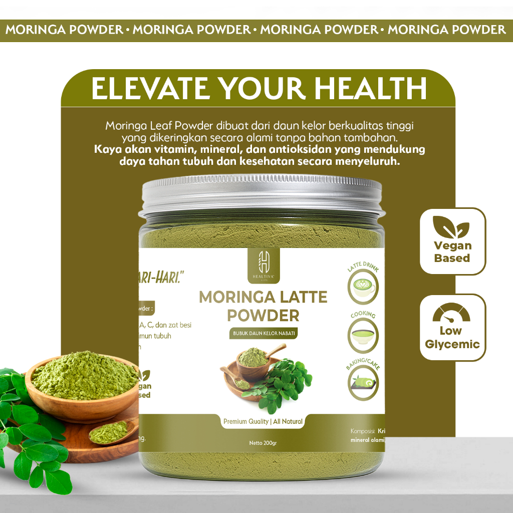 HEALTIVA Moringa Latte Minuman Daun Kelor Bubuk Kelor Latte Moringa Powder Friendly & Bebas Laktosa