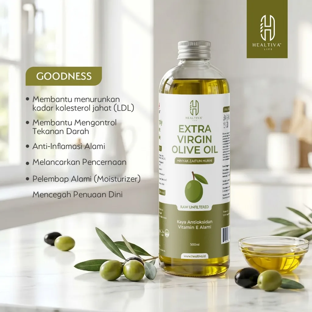 HEALTIVA Extra Virgin Olive Oil 500ml Minyak Zaitun Murni EVOO Antioksidan Vitamin E