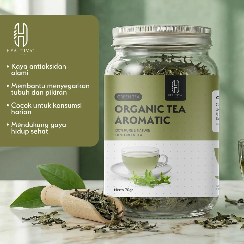 HEALTIVA Green Tea Organik Teh Hijau 70gr Premium Loose Leaf Natural