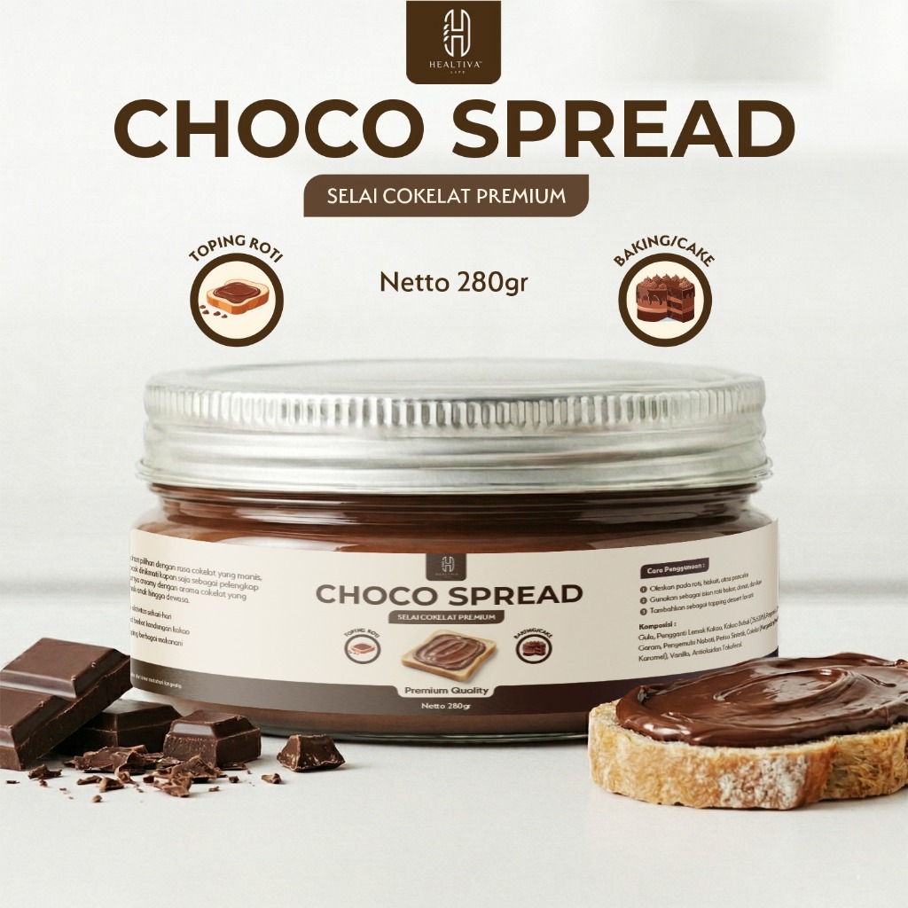 HEALTIVA Choco Spread 280gr Selai Coklat Premium Oles Roti Isian Dessert Manis