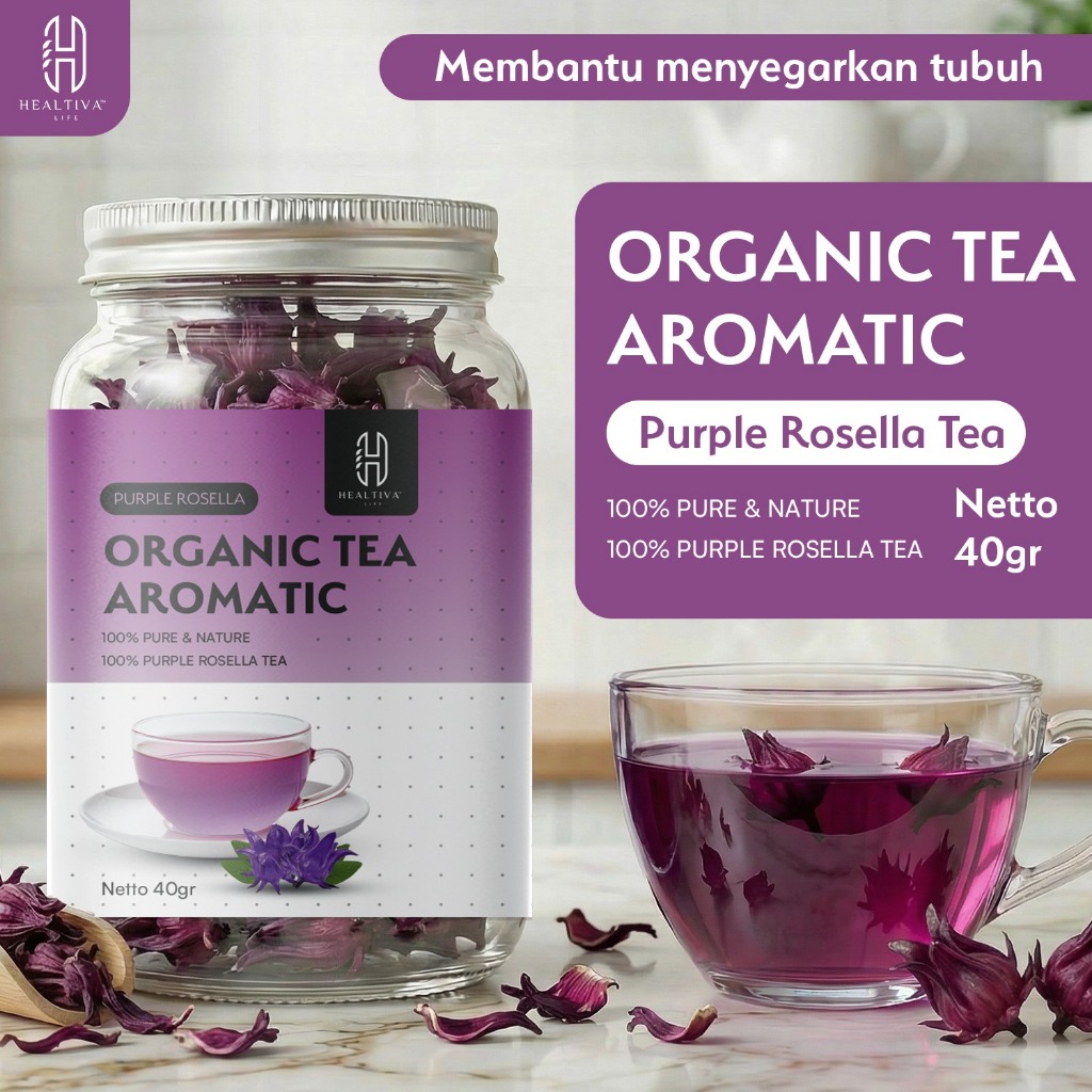 HEALTIVA Purple Rosella Tea Organik 40gr | Teh Rosella Ungu Herbal Premium Loose Leaf