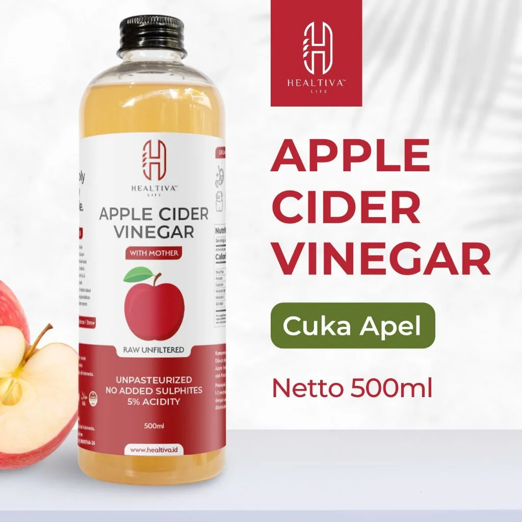 HEALTIVA Cuka Apel 500 ML GROSIR Cuka Apel Organik Apple Cider Vinegar With The Mother Murni 100%