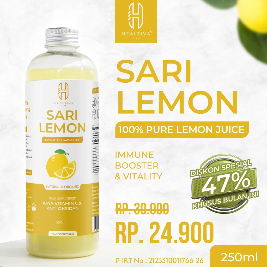 HEALTIVA Sari Lemon Murni 500ml Perasan Air Lemon Asli Minuman Kesehatan
