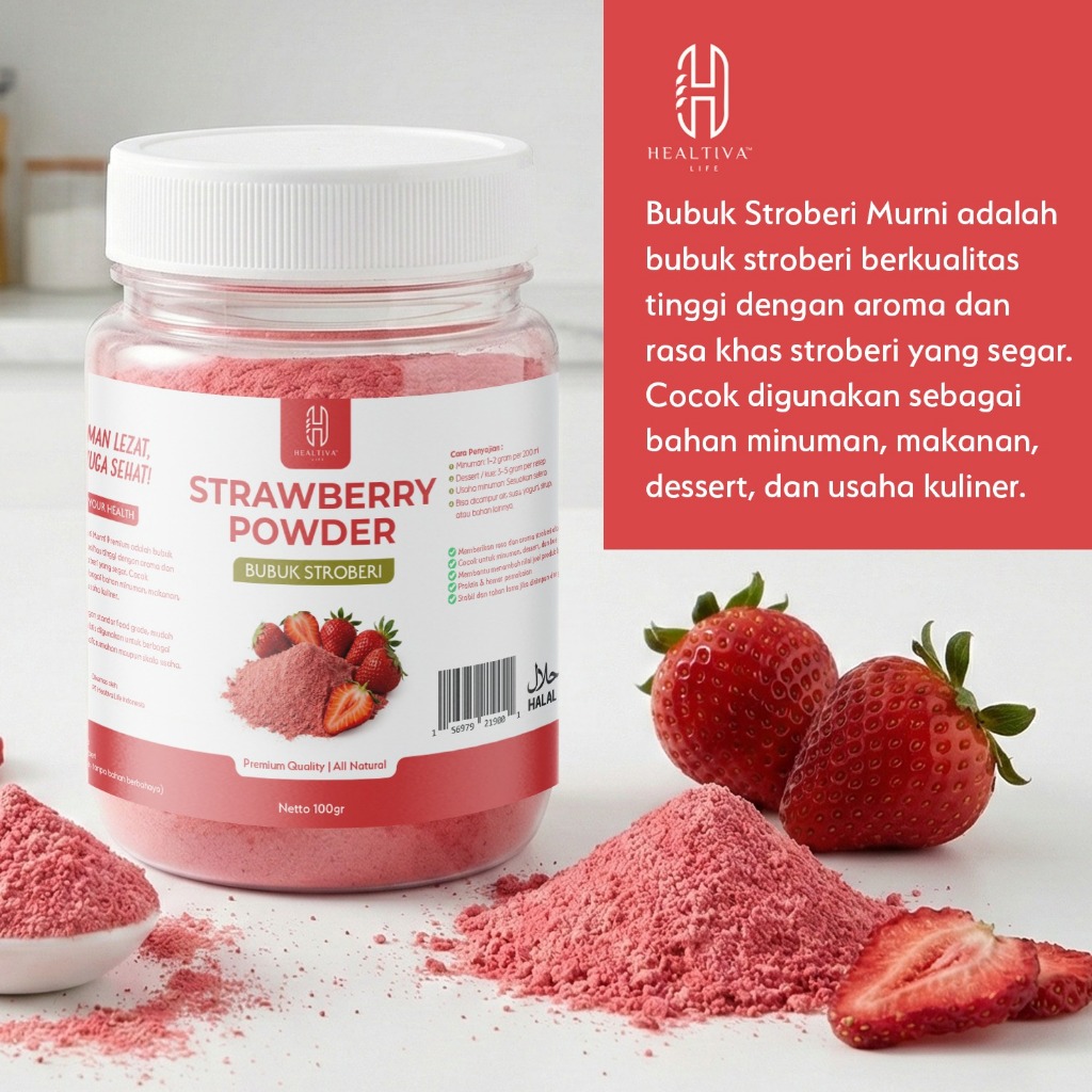 HEALTIVA Strawberry Powder Bubuk Stroberi 100gr Minuman Dessert Smoothie Topping Premium