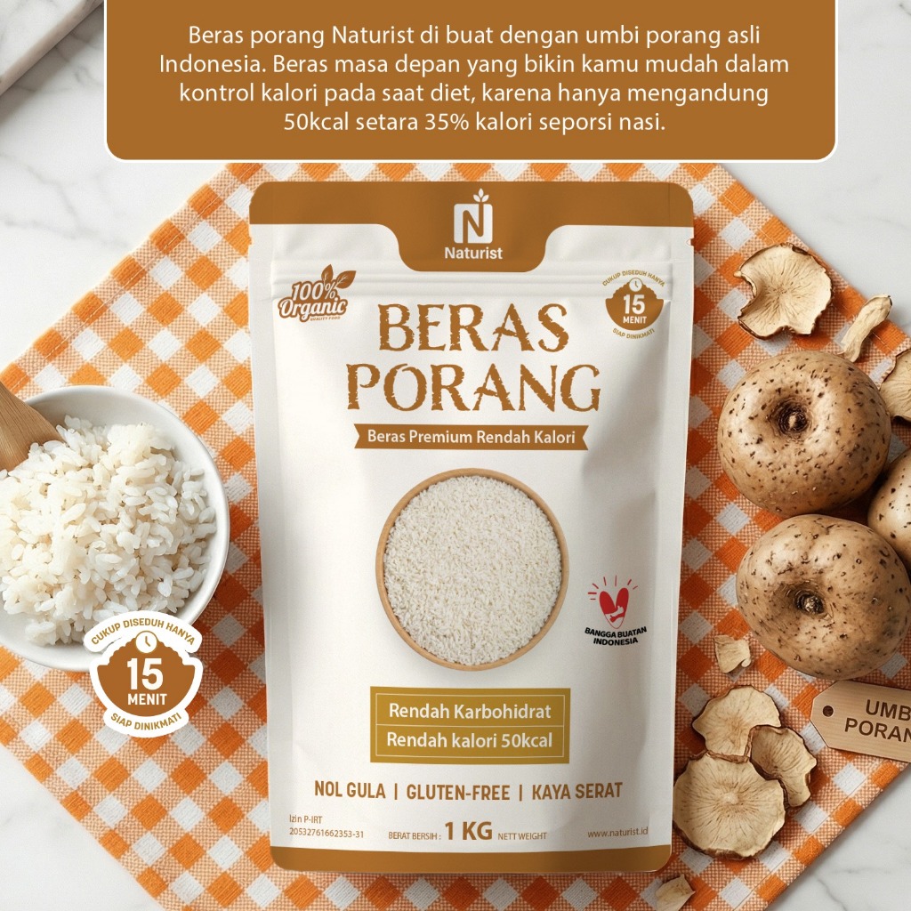 NATURIST Beras Porang 1kg Shirataki Rice Diet Rendah Kalori Tinggi Serat Pengganti Nasi