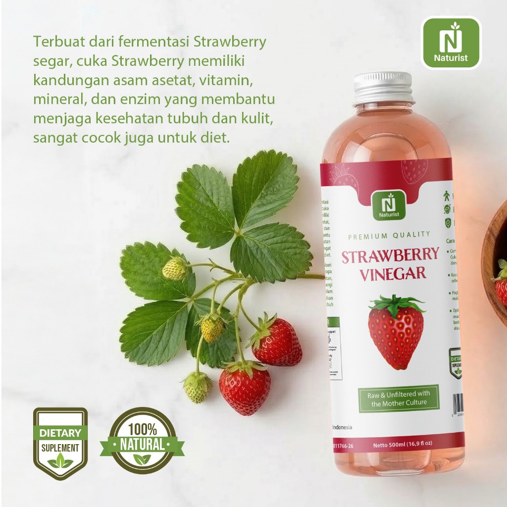 NATURIST Cuka Buah Strawberry With Mother Strawberry Cuka Apel Orfiginal Cider Vinegar Alami