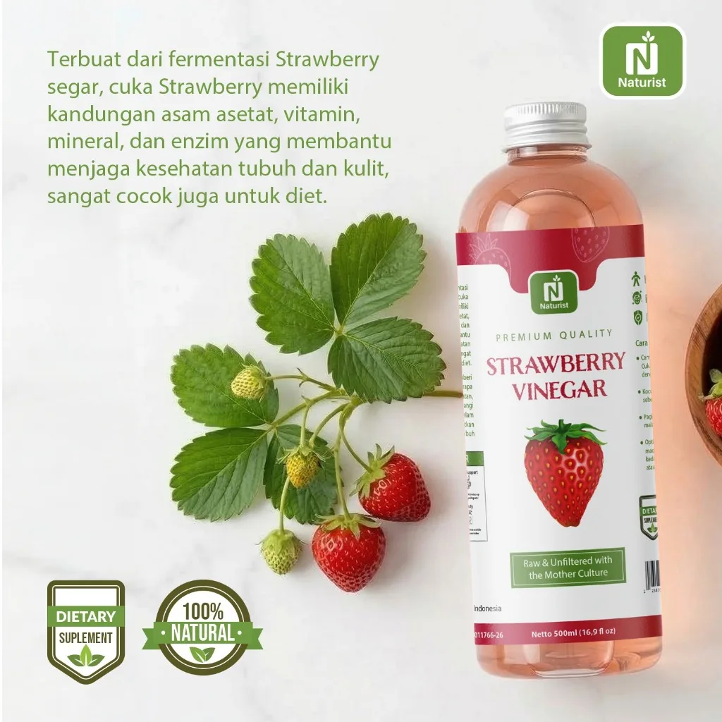 NATURIST Cuka Buah Strawberry With Mother Strawberry Cuka Apel Orfiginal Cider Vinegar Alami