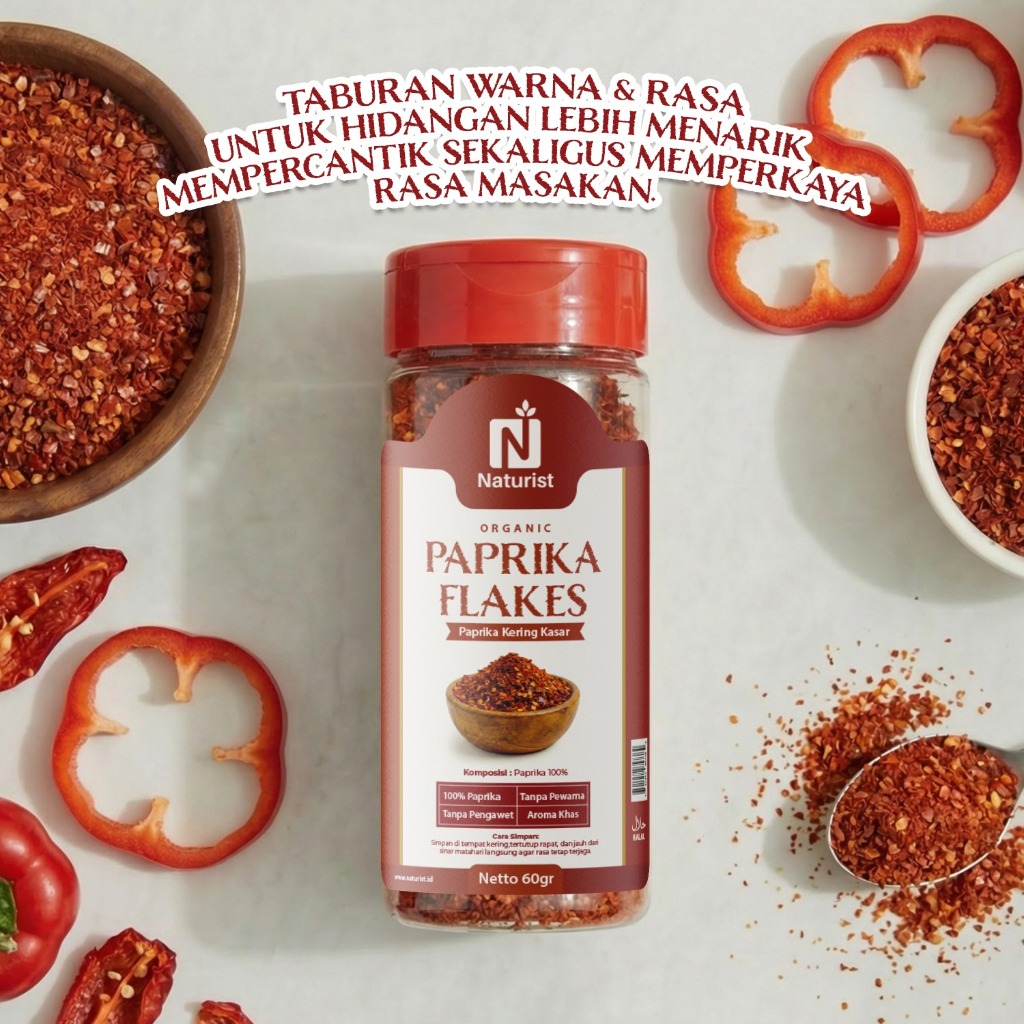 NATURIST Paprika Flakes 45gr Paprika Kering Kasar Bumbu Tabur Non MSG Tanpa Pengawet Premium