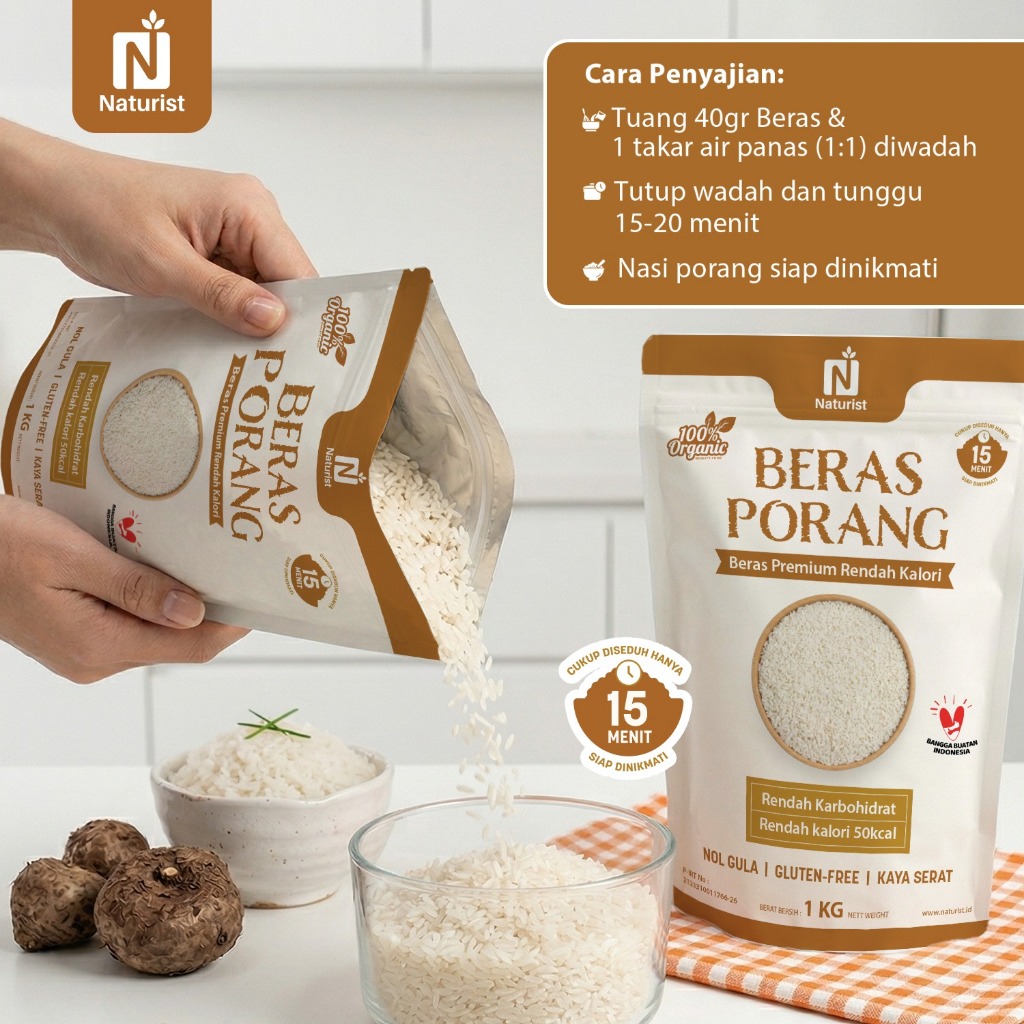 NATURIST Beras Porang 1kg Shirataki Rice Diet Rendah Kalori Tinggi Serat Pengganti Nasi