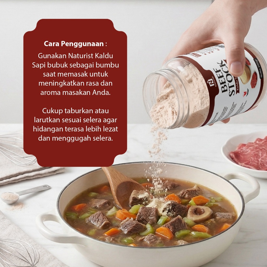 NATURIST Kaldu Sapi Bubuk Non MSG 200gr Bumbu Dapur Bubuk Lengkap Sehat Powdered Beef Stock Non-Msg