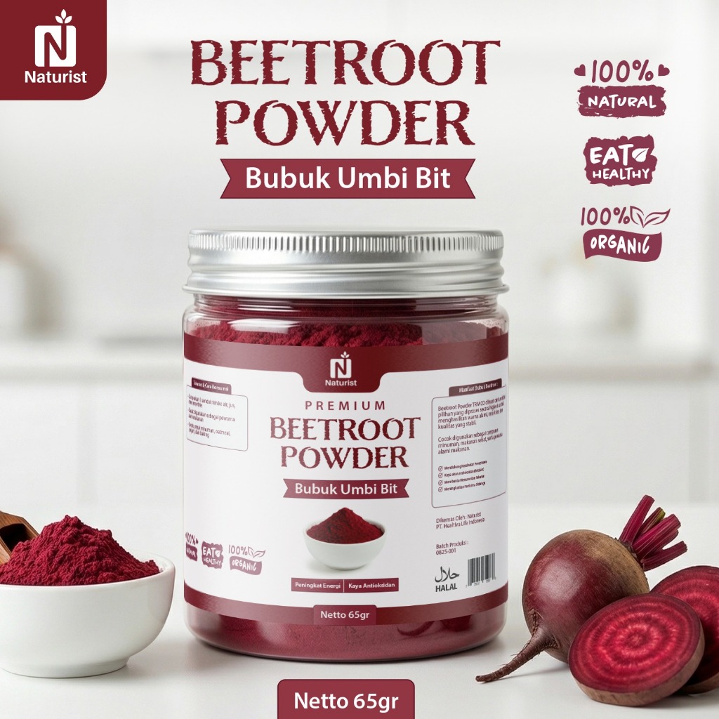 NATURIST Beetroot Powder 65gr Bubuk Buah Bit Superfood Beetroot Drink Alami Penambah Stamina Premium