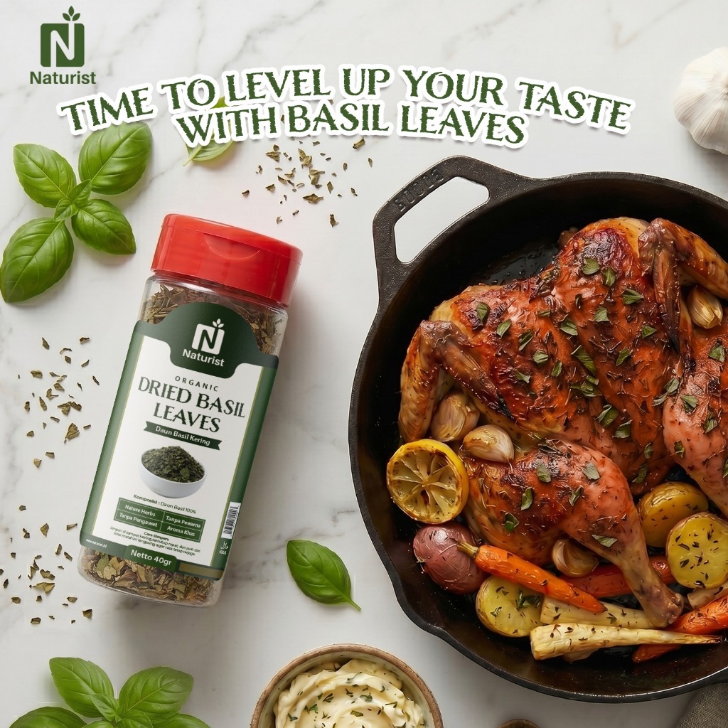 NATURIST Dried Basil Leaves 40gr Daun Basil Kering Bumbu Masak Pasta Pizza Premium Non MSG