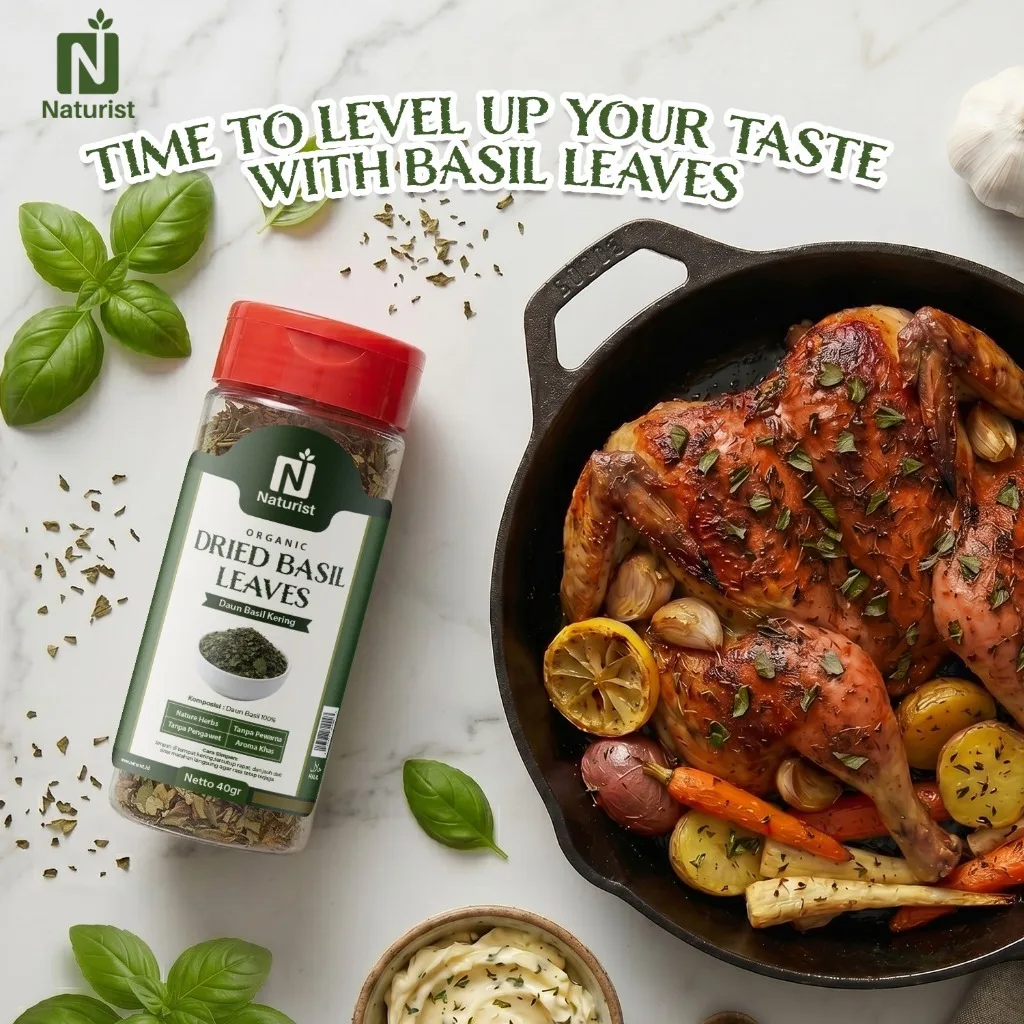 NATURIST Dried Basil Leaves 40gr Daun Basil Kering Bumbu Masak Pasta Pizza Premium Non MSG