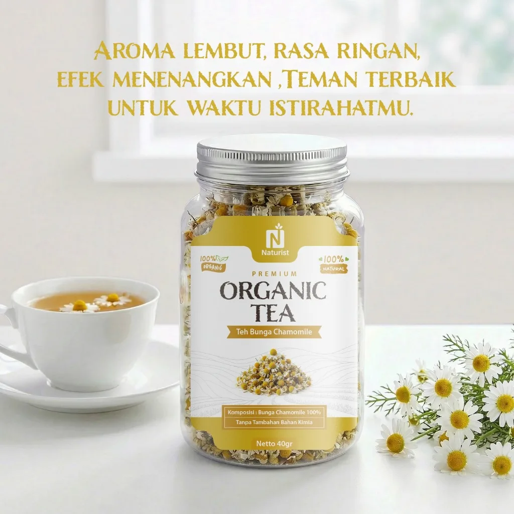 NATURIST Teh Chamomile Organik 40gr Premium Chamomile Tea 100% Natural Herbal Tanpa Bahan Kimia
