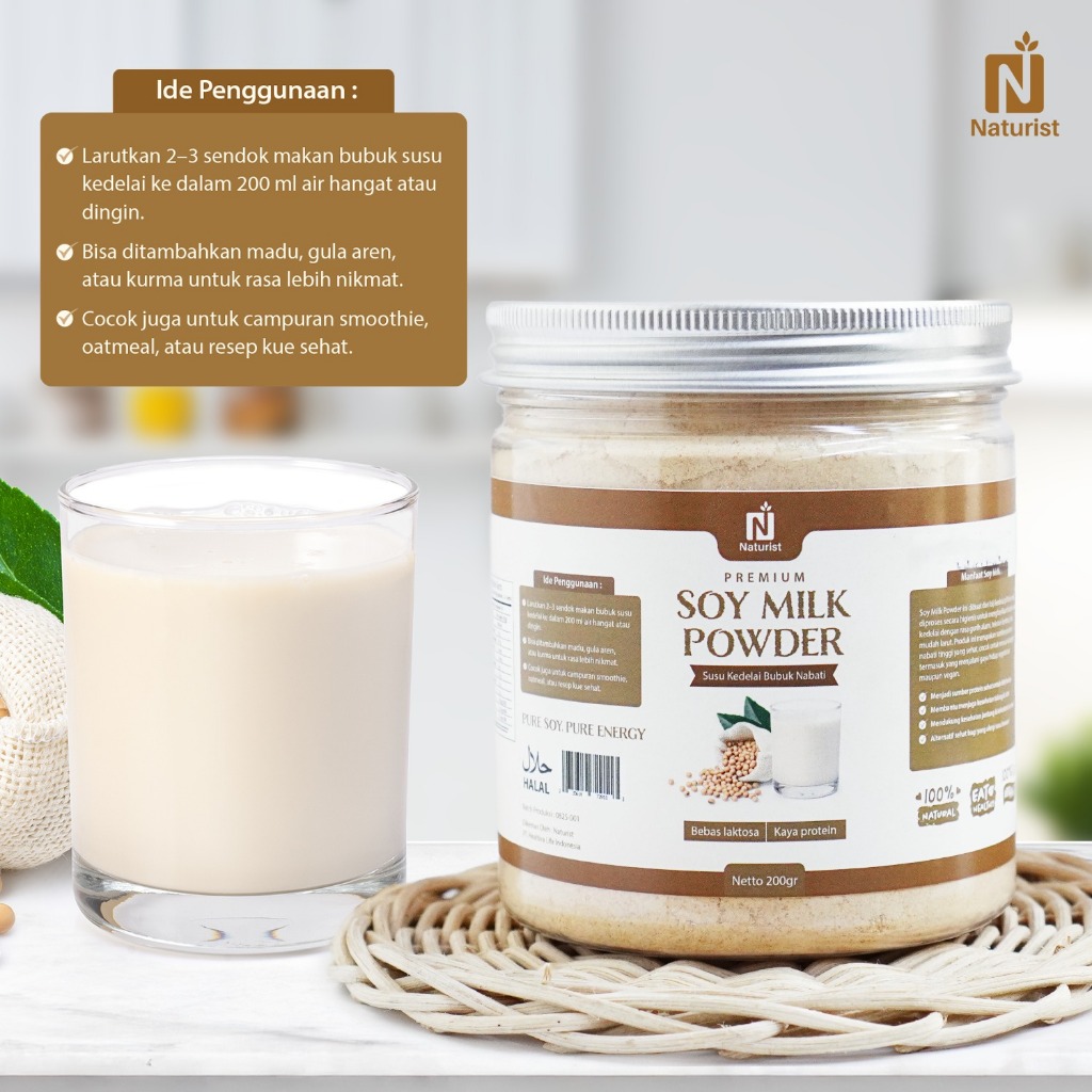 NATURIST Pure Soy Milk Powder Kedele Bubuk Susu Kedelai Bubuk Murni Tanpa Gula 200gr