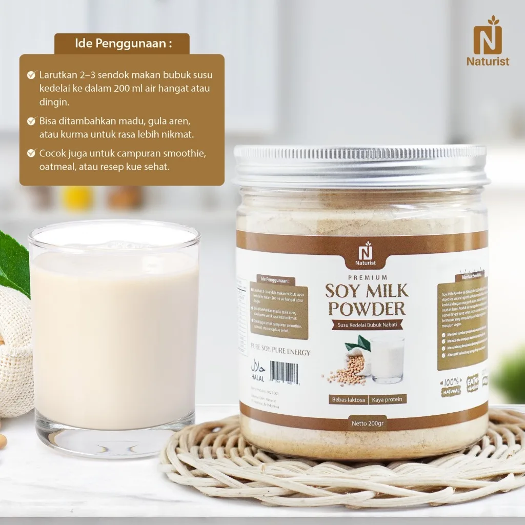 NATURIST Pure Soy Milk Powder Kedele Bubuk Susu Kedelai Bubuk Murni Tanpa Gula 200gr