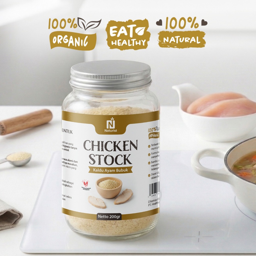 NATURIST Kaldu Ayam Bubuk 200gr Chicken Stock Bubuk Non MSG Bumbu Kaldu Ayam Alami Penyedap Masakan