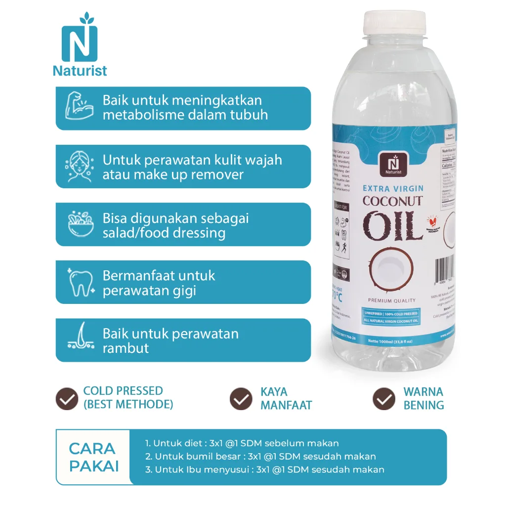NATURIST Extra VCO Virgin Coconut Oil 1000ML Minyak Kelapa Murni 1 Liter