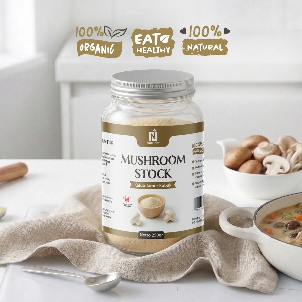 NATURIST Kaldu Jamur Bubuk 250gr - Mushroom Stock Bubuk Non MSG Bumbu Penyedap Bumbu Masak Alami
