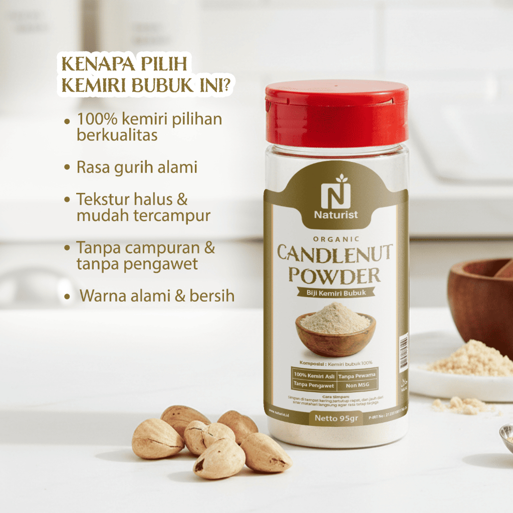 NATURIST Kemiri Bubuk 95gr Premium Candlenut Powder 100% Kemiri Asli Bumbu Masak Gurih Pengental Alami Non MSG