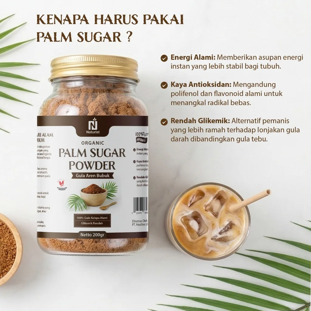 NATURIST Gula Aren Bubuk Organik 200gr Palm Sugar Powder Aren Asli Natural Manis Alami 200gr