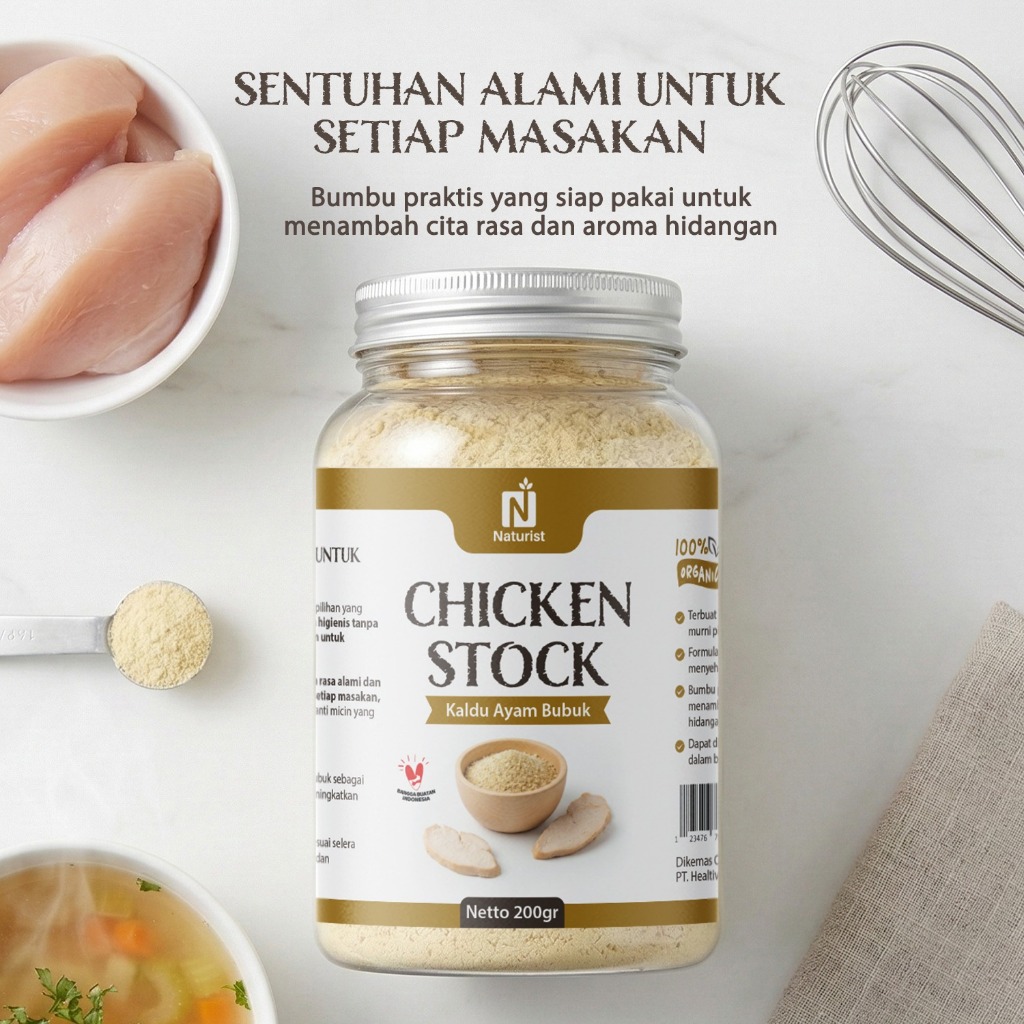 NATURIST Kaldu Ayam Bubuk 200gr Chicken Stock Bubuk Non MSG Bumbu Kaldu Ayam Alami Penyedap Masakan