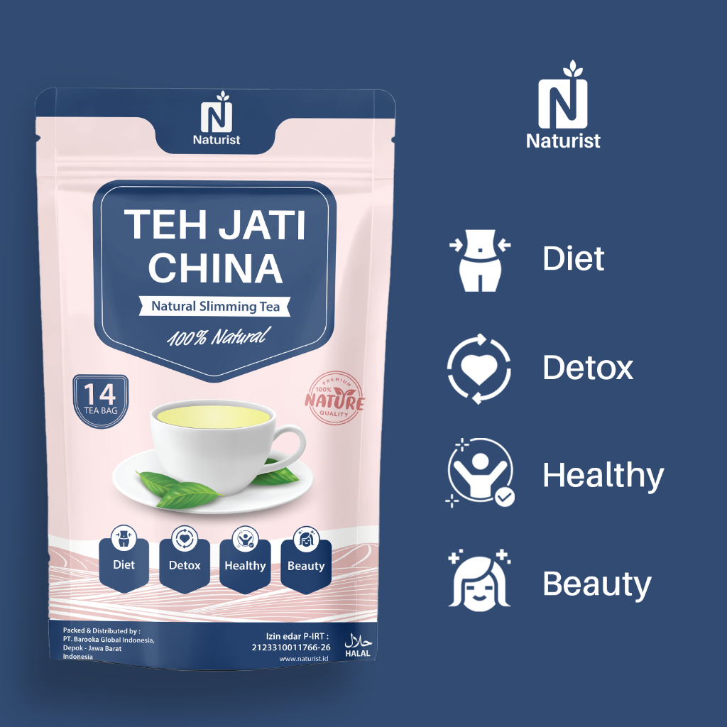 NATURIST Teh Daun Jati China Teh Diet Detox Herbal Alami Pelangsing Tubuh isi 14 Kantong Celup