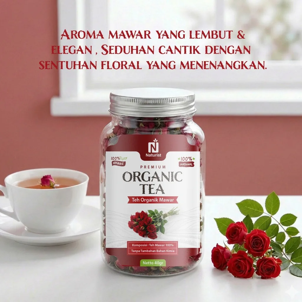 NATURIST Teh Mawar Merah Organik 40gr Red Rose Tea Premium Herbal 100% Natural Tanpa Kafein