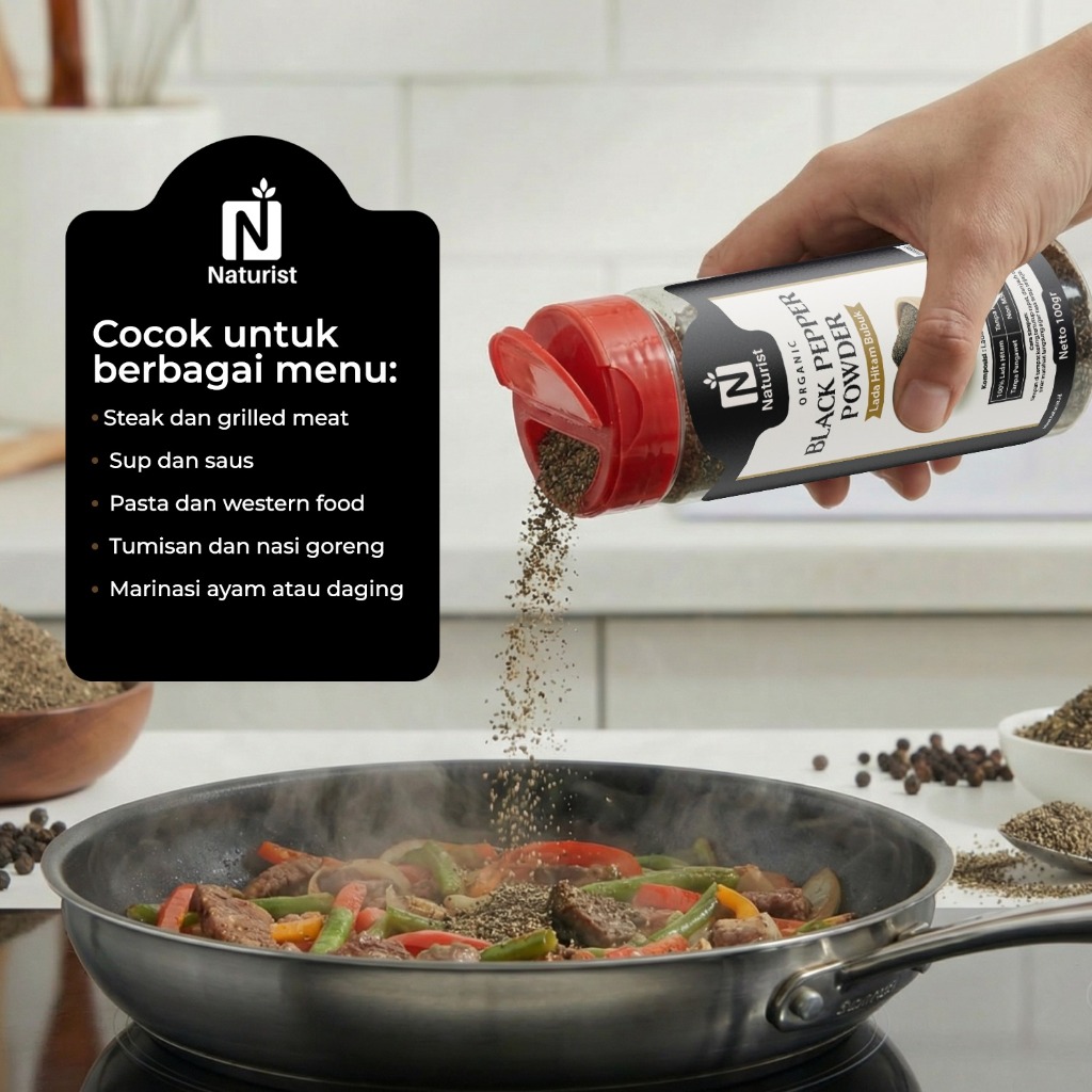 NATURIST Lada Hitam Bubuk 100gr Black Pepper Powder Halus Non MSG Tanpa Pengawet Bumbu Dapur Premium