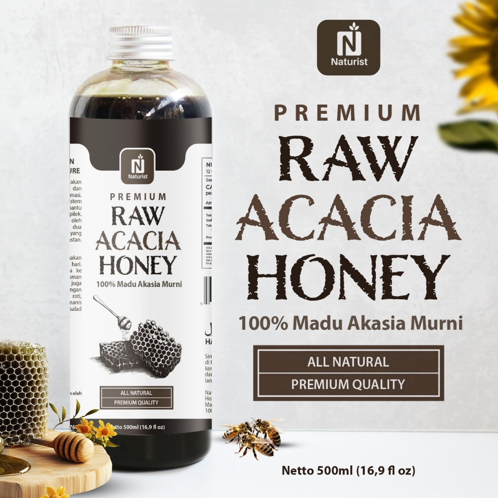 NATURIST Madu Akasia Murni 500ml Madu Asli 100% Raw Honey Tanpa Campuran Baik untuk Daya Tahan Tubuh