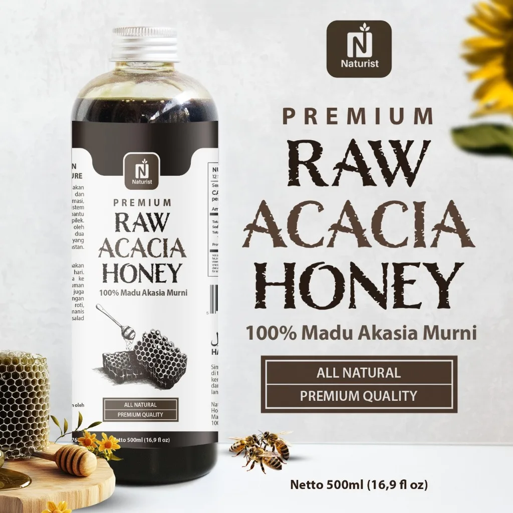 NATURIST Madu Akasia Murni 500ml Madu Asli 100% Raw Honey Tanpa Campuran Baik untuk Daya Tahan Tubuh