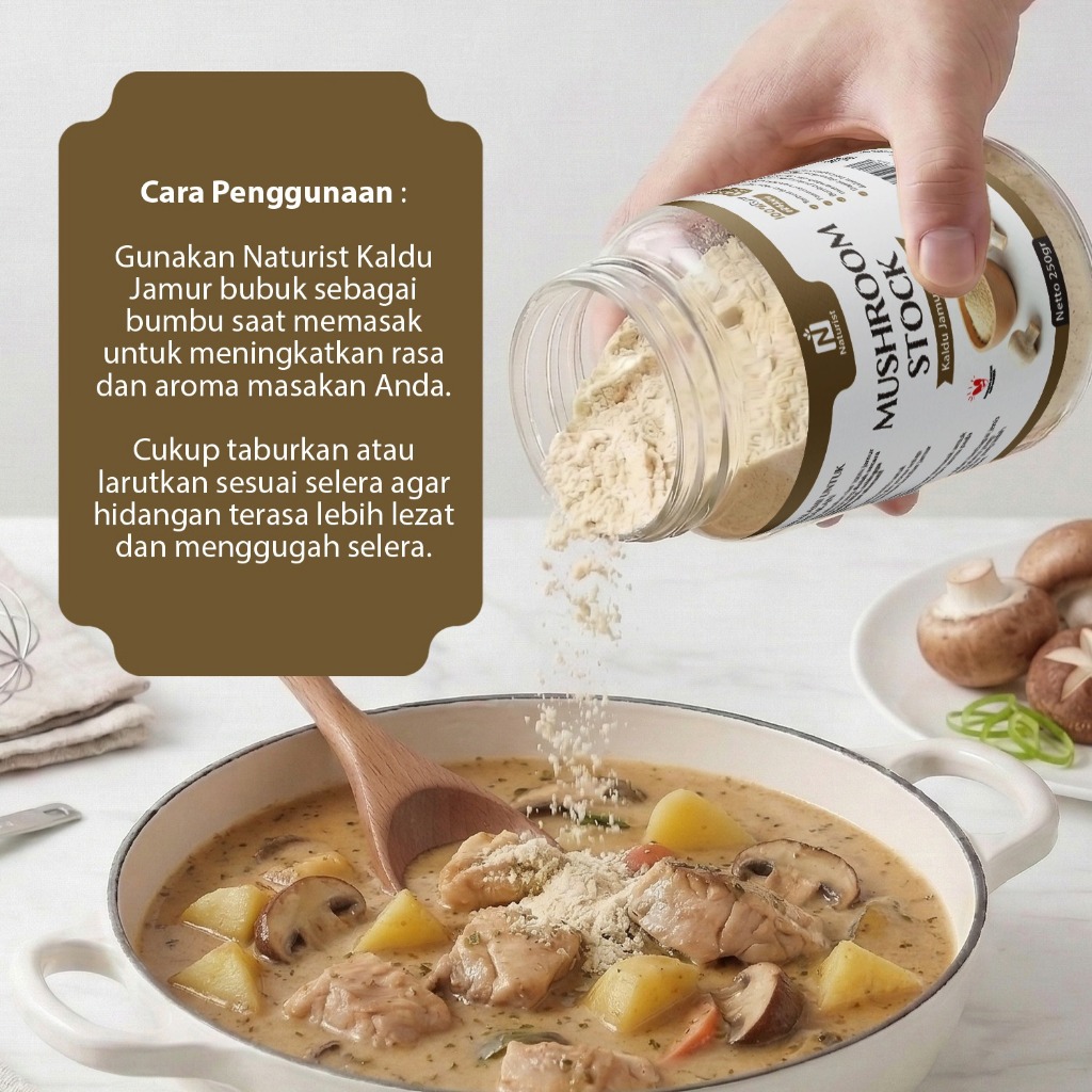 NATURIST Kaldu Jamur Bubuk 250gr - Mushroom Stock Bubuk Non MSG Bumbu Penyedap Bumbu Masak Alami