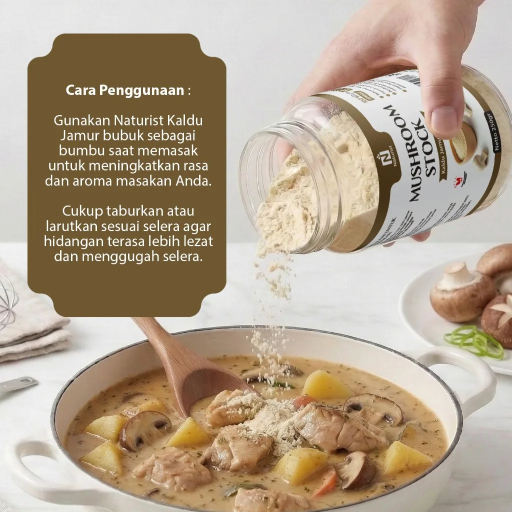 NATURIST Kaldu Jamur Bubuk 250gr - Mushroom Stock Bubuk Non MSG Bumbu Penyedap Bumbu Masak Alami