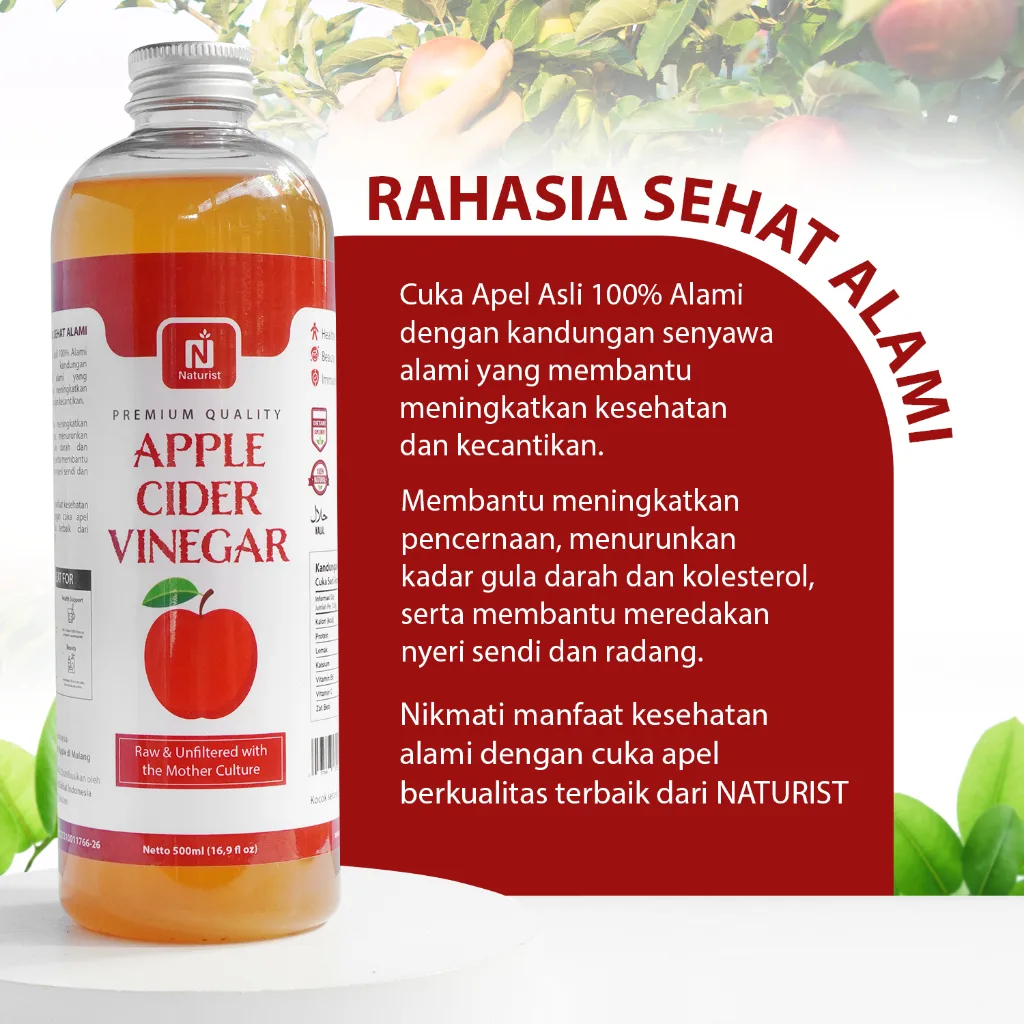NATURIST Cuka Apel 500ml Apple Cider Vinegar With The Mother Fermentasi Alami Untuk Diet & Detox