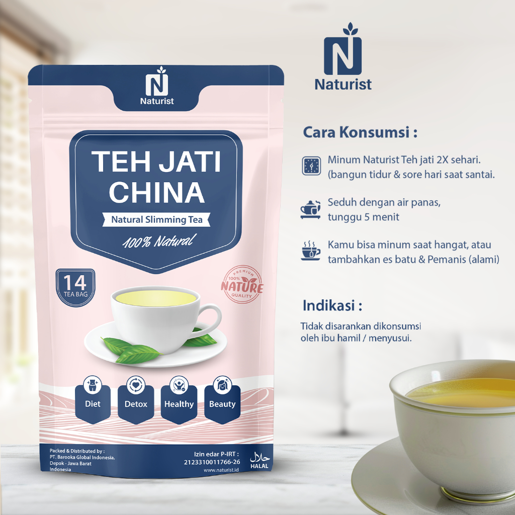 NATURIST Teh Daun Jati China Teh Diet Detox Herbal Alami Pelangsing Tubuh isi 14 Kantong Celup