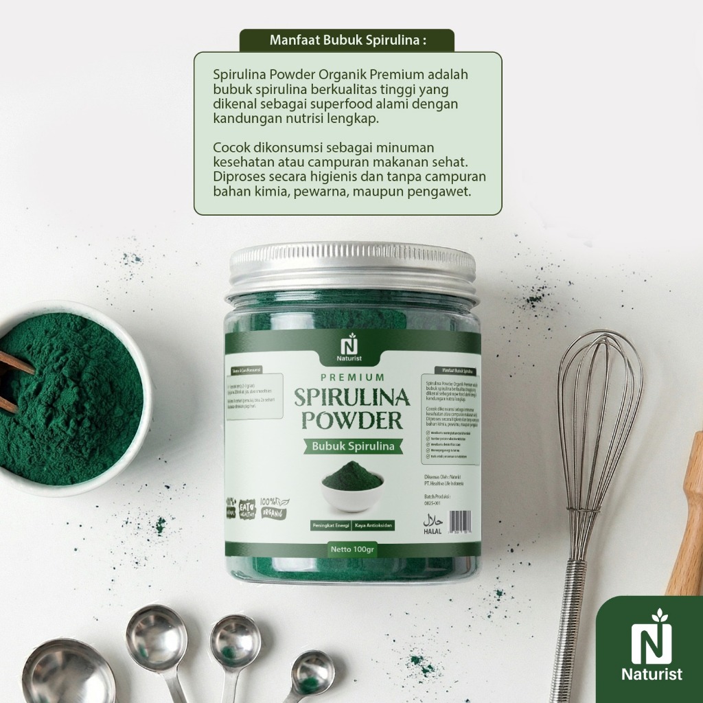 NATURIST Spirulina Powder 100gr Bubuk Spirulina Protein Powder Minuman Diet Superfood Alami