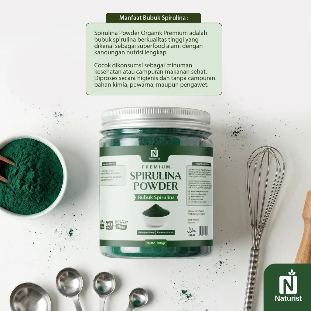 NATURIST Spirulina Powder 100gr Bubuk Spirulina Protein Powder Minuman Diet Superfood Alami