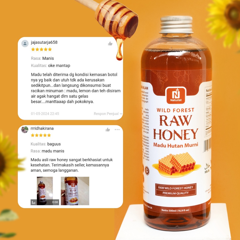 NATURIST Madu Hutan Murni 500ml Madu Asli 100% Raw Honey Liar Tanpa Campuran Baik untuk Stamina
