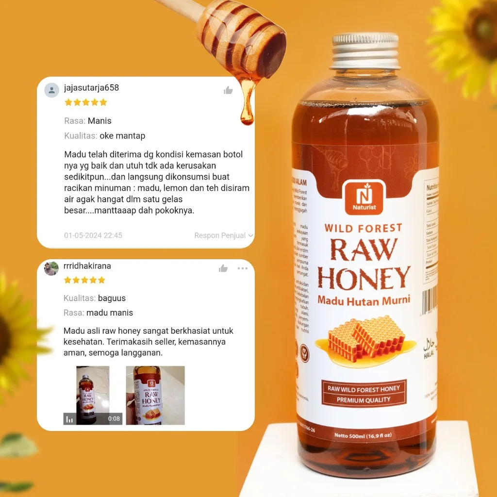 NATURIST Madu Hutan Murni 500ml Madu Asli 100% Raw Honey Liar Tanpa Campuran Baik untuk Stamina