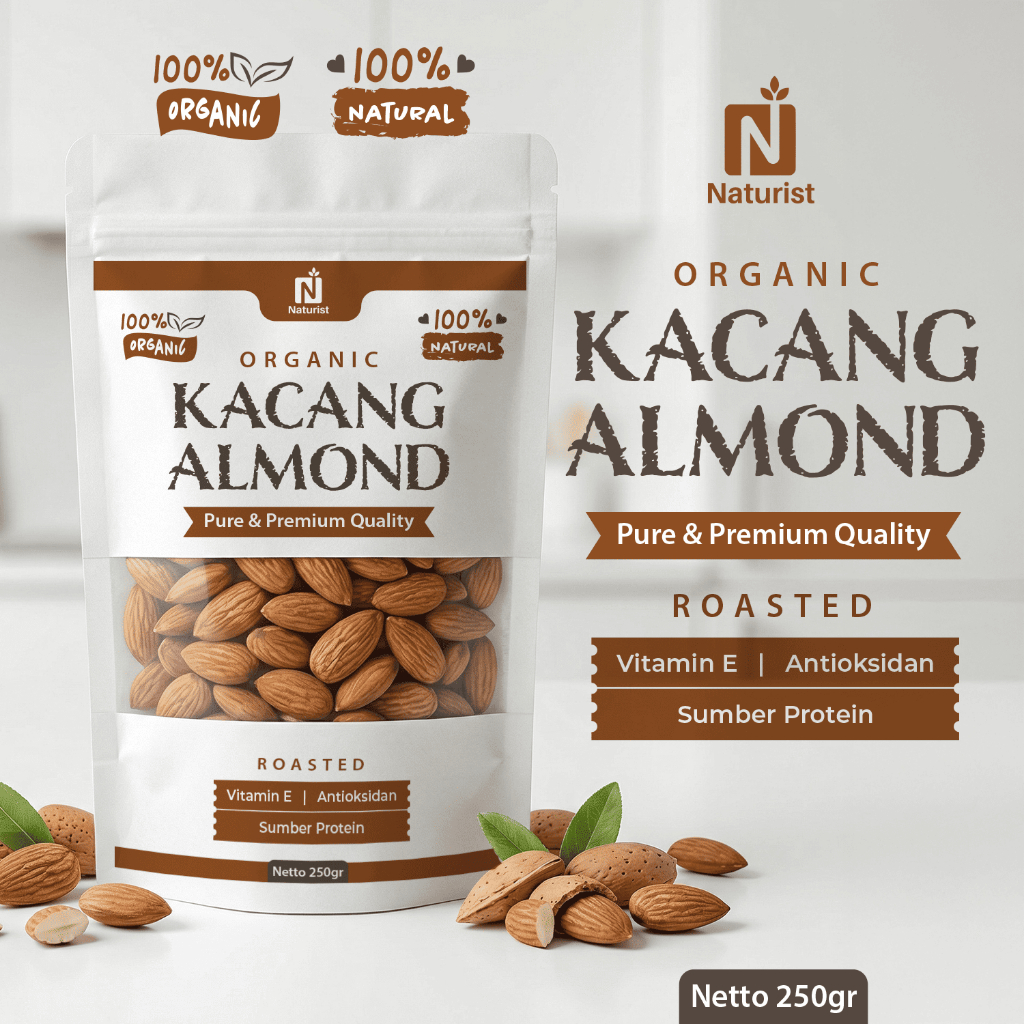 NATURIST Kacang Almond Roasted 250gr Almond Panggang Premium Snack Sehat Gurih Tanpa Pengawet