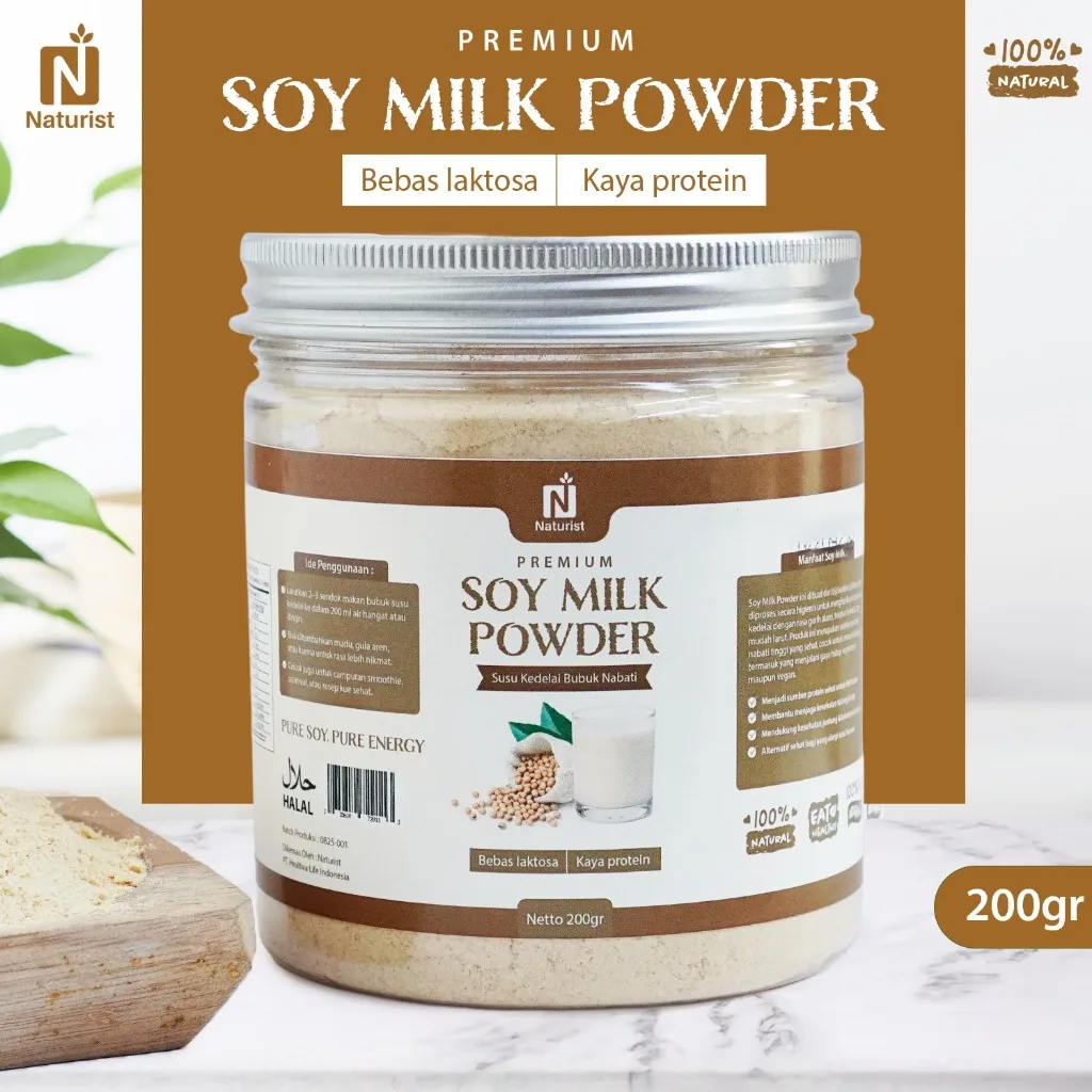 NATURIST Pure Soy Milk Powder Kedele Bubuk Susu Kedelai Bubuk Murni Tanpa Gula 200gr