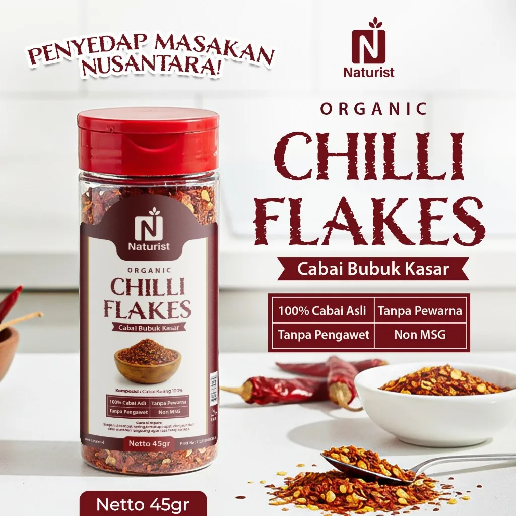 NATURIST Chilli Flakes Cabai Bubuk Kasar 45gr Cabe Bubuk Original Bubuk Cabe Pedas Alami Tanpa MSG