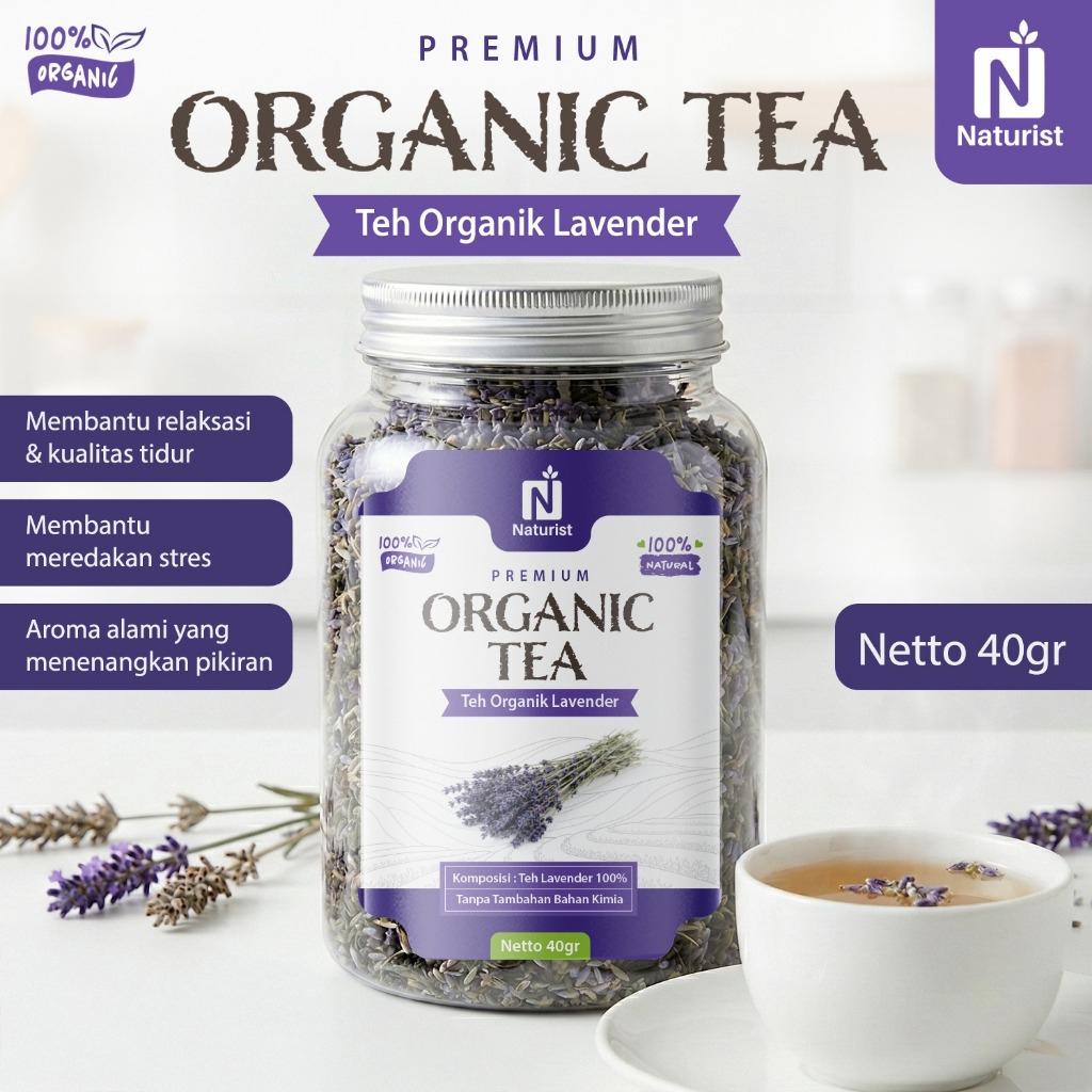 NATURIST Teh Bunga Lavender Herbal Dried Lavender Tea Alami Minuman Aromatic Relax Tanpa Gula Premium
