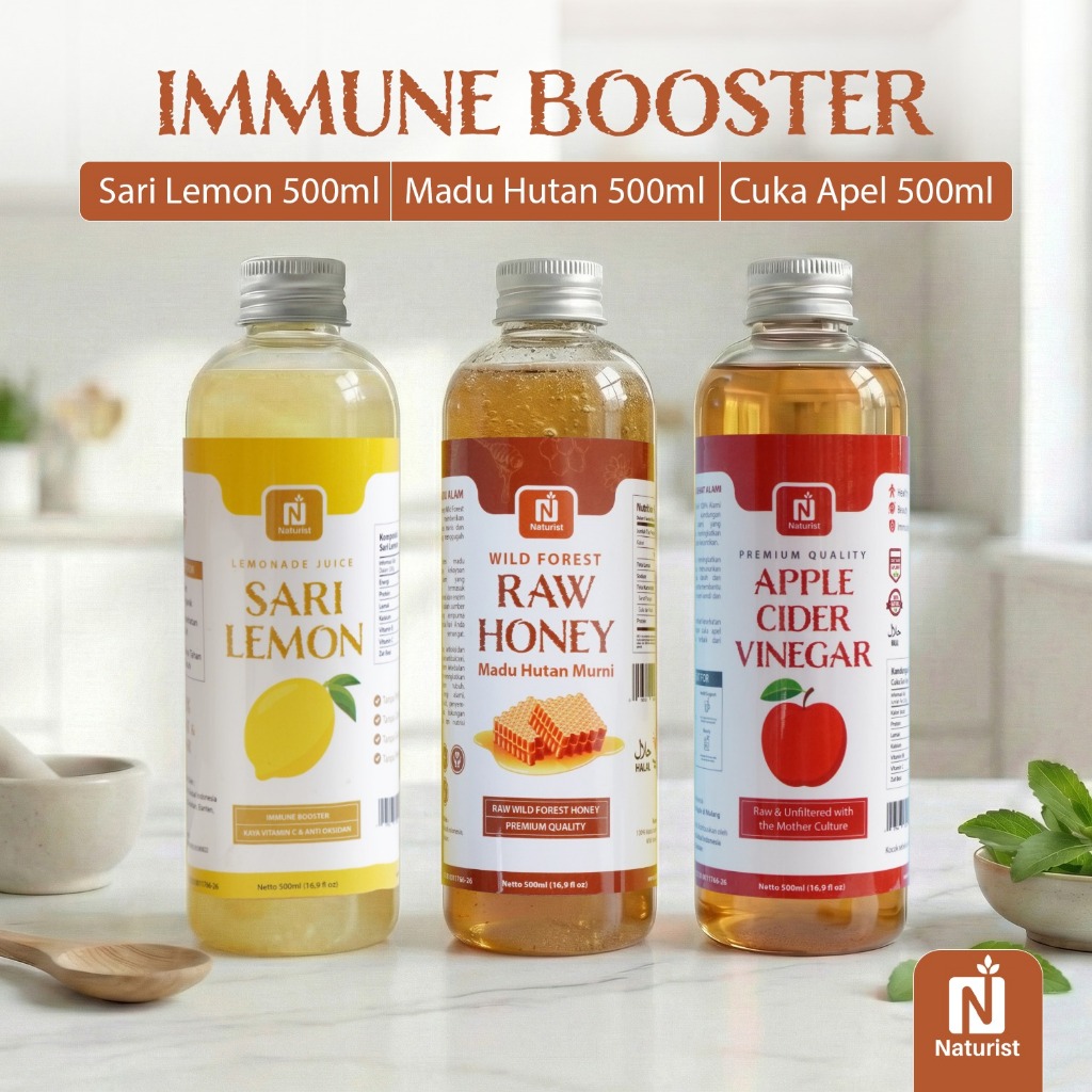 NATURIST Paket Immune Booster Sari Lemon Madu Hutan Asli Cuka Apel 500ml Detox & Daya Tahan Tubuh