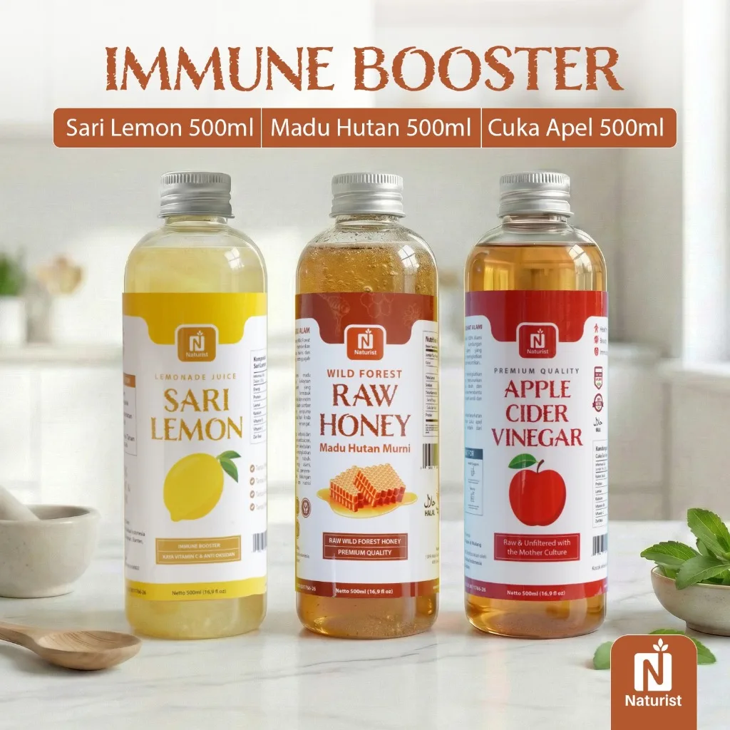 NATURIST Paket Immune Booster Sari Lemon Madu Hutan Asli Cuka Apel 500ml Detox & Daya Tahan Tubuh