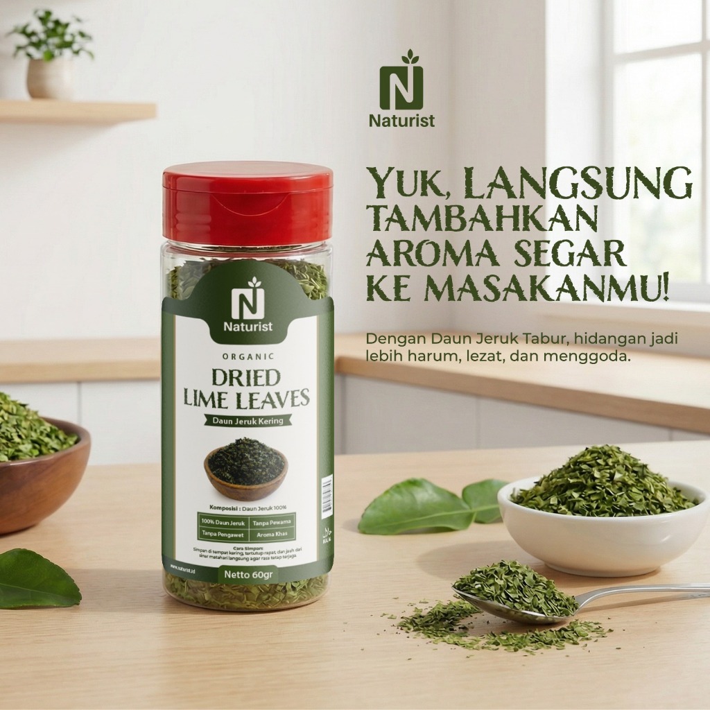NATURIST Daun Jeruk Kering 60gr Lime Leaves Powder Bumbu Masak Alami Tanpa Pengawet Aroma Khas Segar