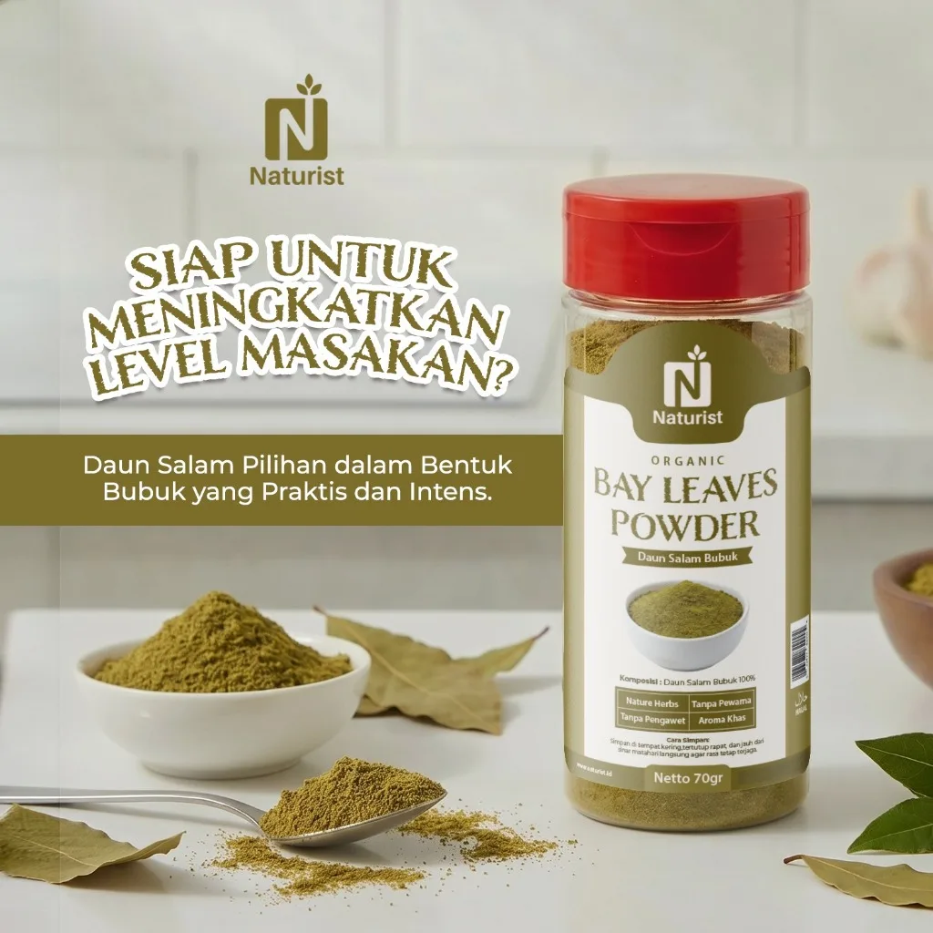 NATURIST Bay Leaves Powder 70gr Bubuk Daun Salam Bumbu Masak Dapur Alami Premium Non MSG Serbaguna